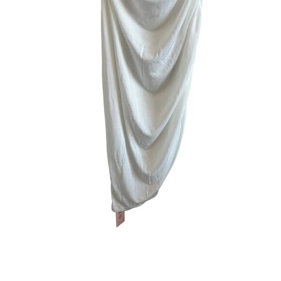 Micas Women's XL Optical White Sleeveless Twist Knot Backless Ruched Midi Dress - Picture 3 of 8